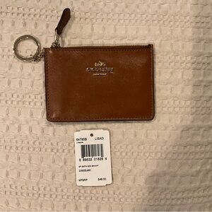 Coach 64785B Saddle brown card ID Holder Keychain